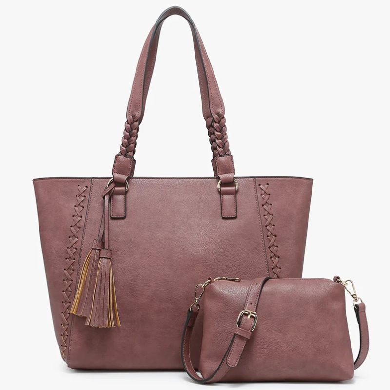 Lisa Braided Tote Dark Mauve